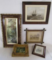 3 framed prints and 2 framed photographs