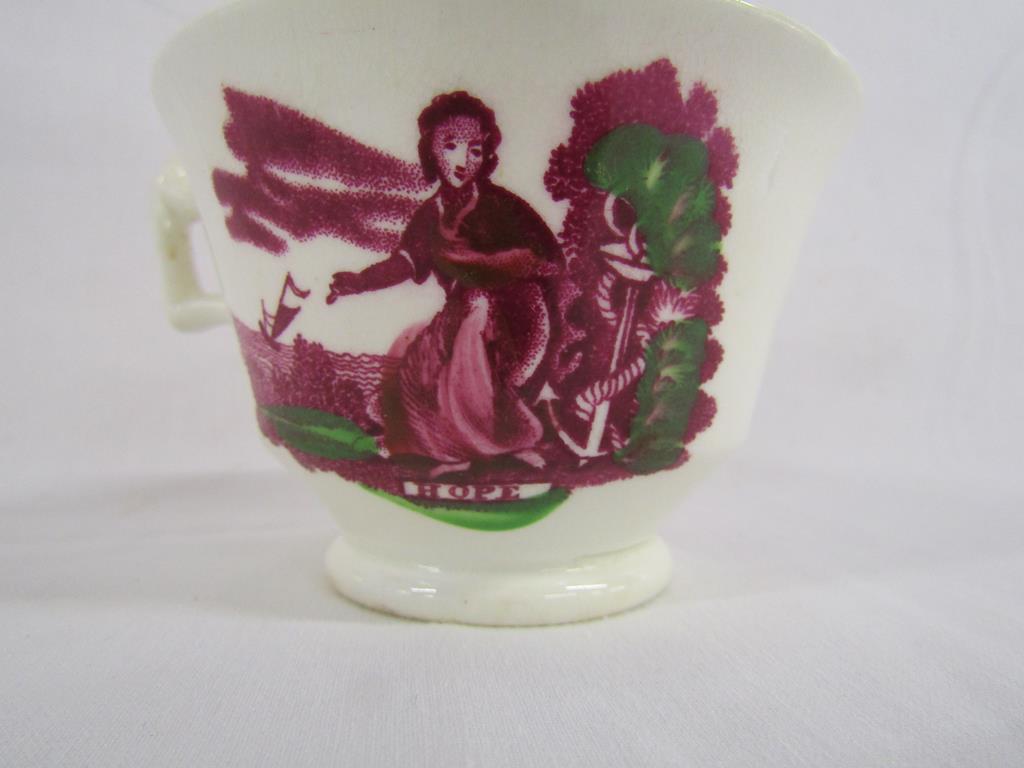 Faith, Hope and Charity Sunderland Temperance pink lustre 4 cups and 7 saucers (lustre worn) - Image 7 of 7