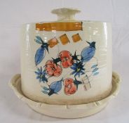 Large cheese dome with painted design (damage to handle) - approx. 27cm x 36cm