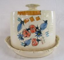 Large cheese dome with painted design (damage to handle) - approx. 27cm x 36cm