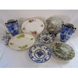 Royal Albert 'Tea Rose' and 'American Beauty' serving plates, Clementson Bros Delft plates,
