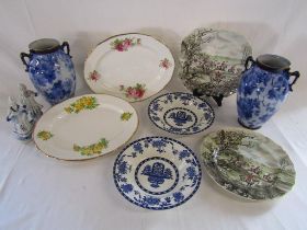 Royal Albert 'Tea Rose' and 'American Beauty' serving plates, Clementson Bros Delft plates,