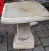 Square concrete bird bath with rose decoration