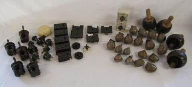 Collection of ceramic insulators, MEM DIX fuse boxes, vintage light switches and plugs and a