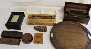 Selection of wooden items, including picture frame key holder, incense holders, coasters, coat