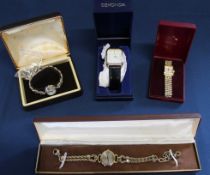 4 ladies wristwatches: Europa silver watch with bracelet strap, Sekonda quartz, Citizen Eco-Drive on