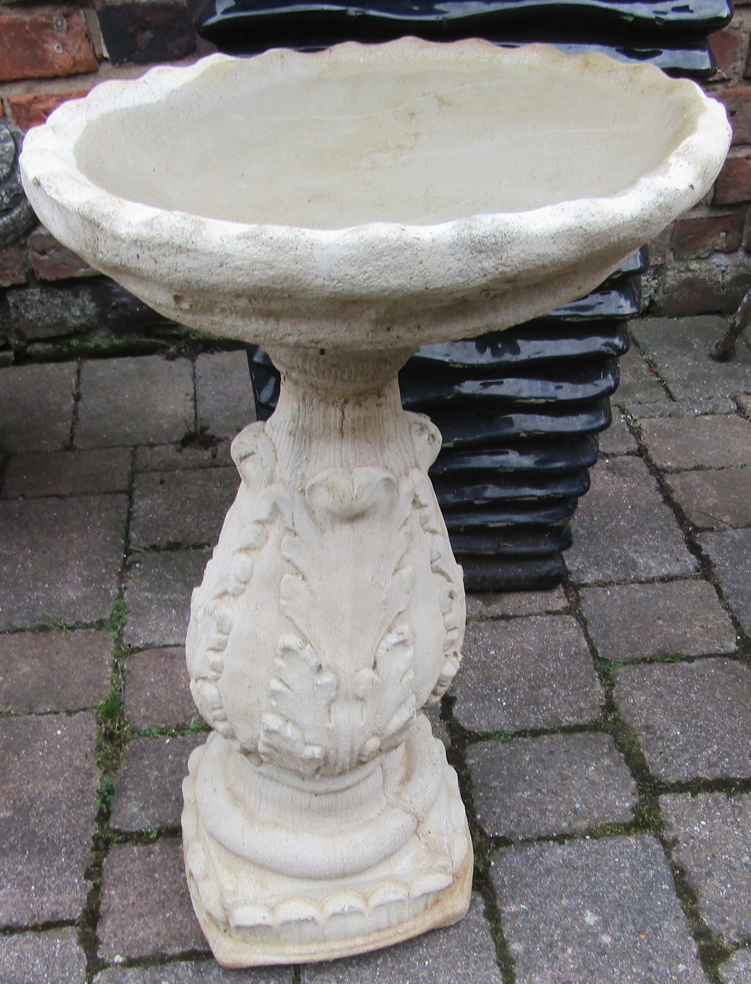 Concrete vineyard style bird bath