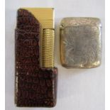 Dunhill 24163 textured gold plated lighter with leather sleeve and Samuel Levi Birmingham 1905