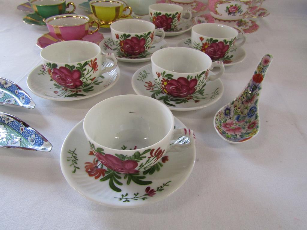 Collection of cup and saucers sets - Hand painted Chinese possibly Eiwa Kinsei, Bareuther and - Image 3 of 7