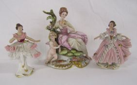 3 figurines -  Alba West Germany ballet figurine, Dresden dancing figure 406 and Capodimonte lady