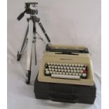 Olivetti lettera 35 cased typewriter and Kenlock 300 AF camera tripod