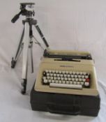 Olivetti lettera 35 cased typewriter and Kenlock 300 AF camera tripod