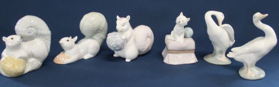 3 Lladro Assurance Program figurines - Festive Squirrell I, II & III, 2 x duck figurines & "My