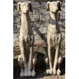 Pair of large greyhound garden ornaments