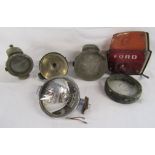 Collection of car lights includes Lucas LR 6, Howes & Burley, Ford etc