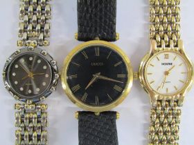 3 ladies watches - Castle quartz, Monitine quartz and Gucci black face