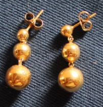 Pair of tested as 18k bauble drop earrings (backs 9k) 1.8g