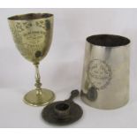 Tankard and goblet both presented to W.H Fanning 1893 & 1899 -  JH Potter silver plate goblet '