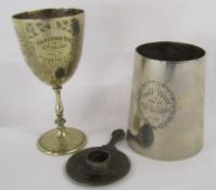 Tankard and goblet both presented to W.H Fanning 1893 & 1899 -  JH Potter silver plate goblet '