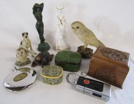 Collection of items to include - Rolls Royce Murray Motor Company hip flask, Leonardo owl and