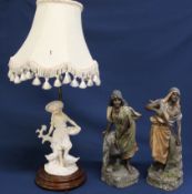 Pair of North African plaster figures & Capodimonte figural table lamp