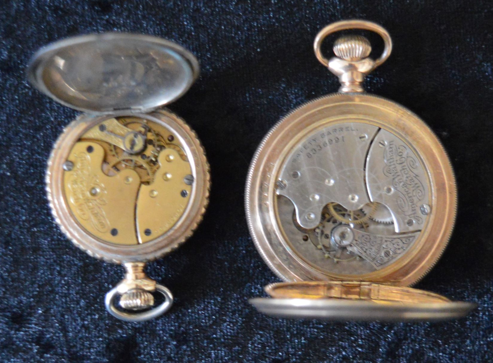 Waltham gold plated hunter pocket watch & a silver plate fob watch (on both watches the hour hand - Image 3 of 3