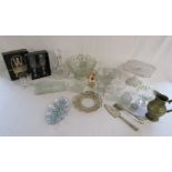 Collection of glassware includes Da Vinci crystal glasses, cake stand, bowls, decanters etc also