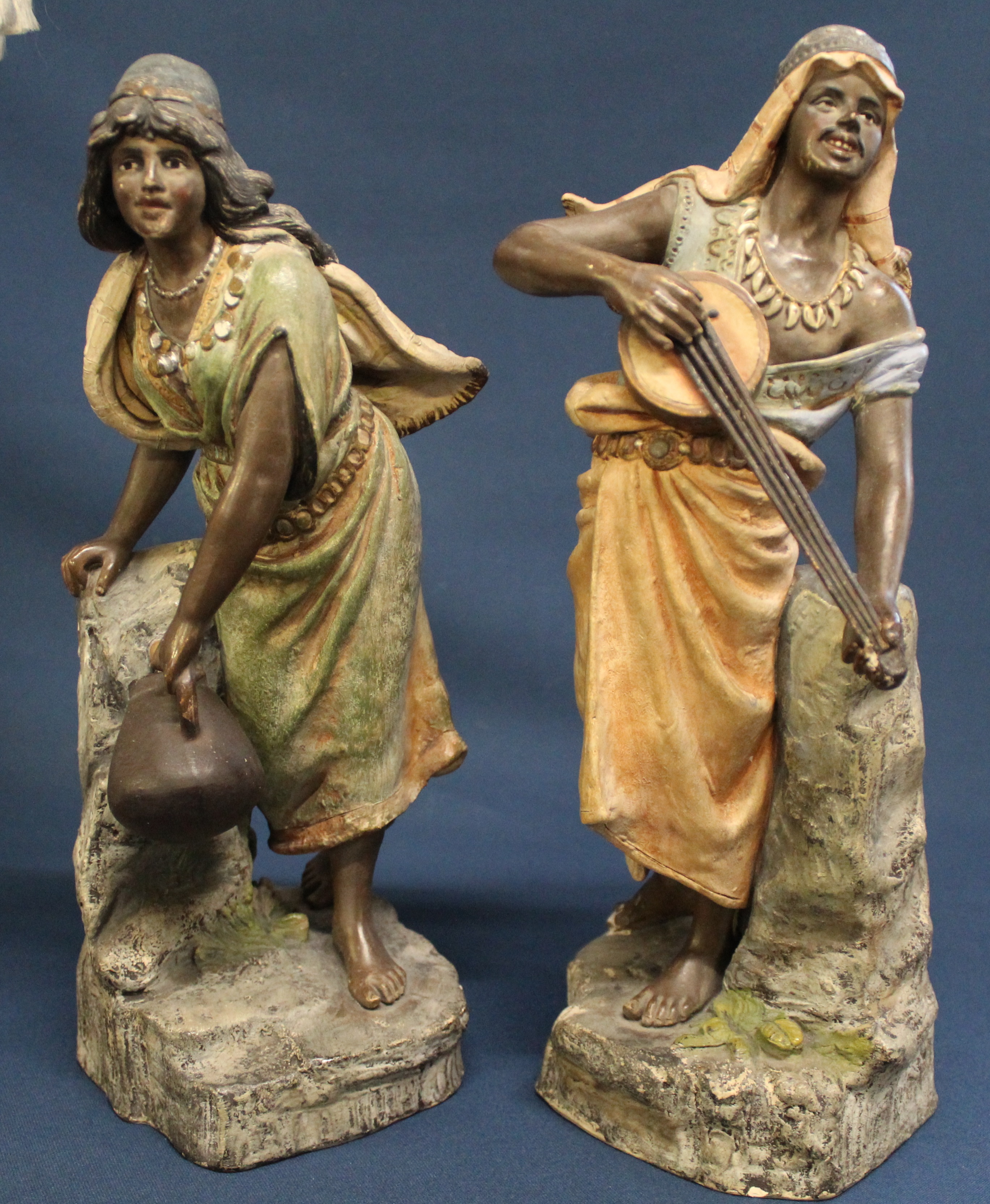 Pair of North African plaster figures & Capodimonte figural table lamp - Image 2 of 2