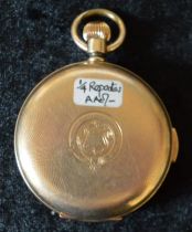 Gold plated full hunter repeater pocket watch - may require some attention