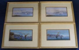 Set of four framed gouache paintings depicting Valetta Harbour by Vincenzo D'Esposito (Maltese