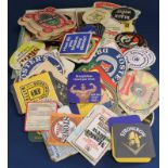 Quantity of vintage beer mats in an old chocolate box