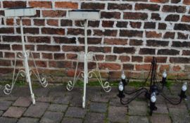 5 armed hanging light fitting and a pair of cast iron pedestal planters