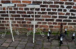 5 armed hanging light fitting and a pair of cast iron pedestal planters