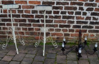 5 armed hanging light fitting and a pair of cast iron pedestal planters