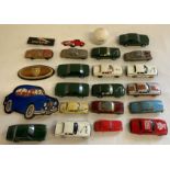 Collection of Jaguar diecast cars, badges and a Jaguar golf ball