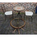 Tile top patio table & 2 chairs & a ship's wheel coffee table