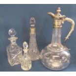 Victorian star cut decanter with silver plated handle and pourer and other glassware