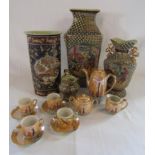 Oriental designed vases and jug and lustre Japanese tea set