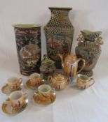 Oriental designed vases and jug and lustre Japanese tea set