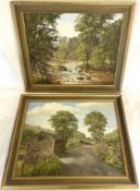 Oil painting by M. Edgar and another by Thomas Edgar depicting countryside landscapes