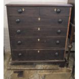 Early 19th century mahogany chest of drawers with later handles, bone escutcheons. Bracket foot &