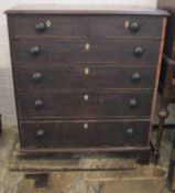 Early 19th century mahogany chest of drawers with later handles, bone escutcheons. Bracket foot &