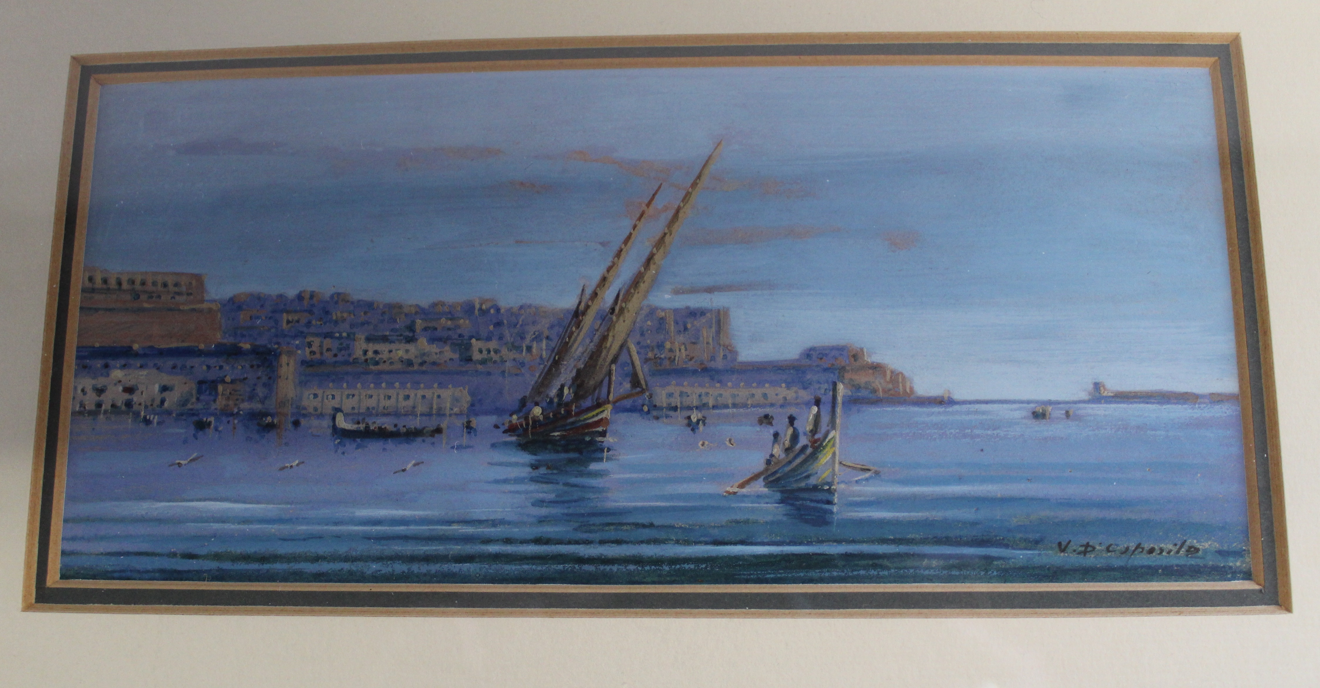 Set of four framed gouache paintings depicting Valetta Harbour by Vincenzo D'Esposito (Maltese - Image 4 of 7