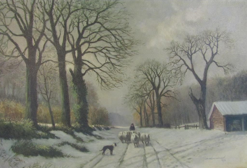 Oil on canvas depicting a snow scene signed Thompson 1976 - approx. 76cm x 51cm