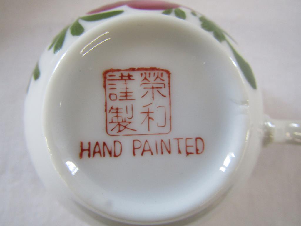 Collection of cup and saucers sets - Hand painted Chinese possibly Eiwa Kinsei, Bareuther and - Image 4 of 7