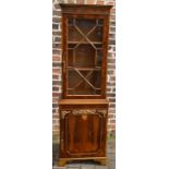 Chippendale style display cabinet in yew wood veneer, H180cm x W55cm x D33cm