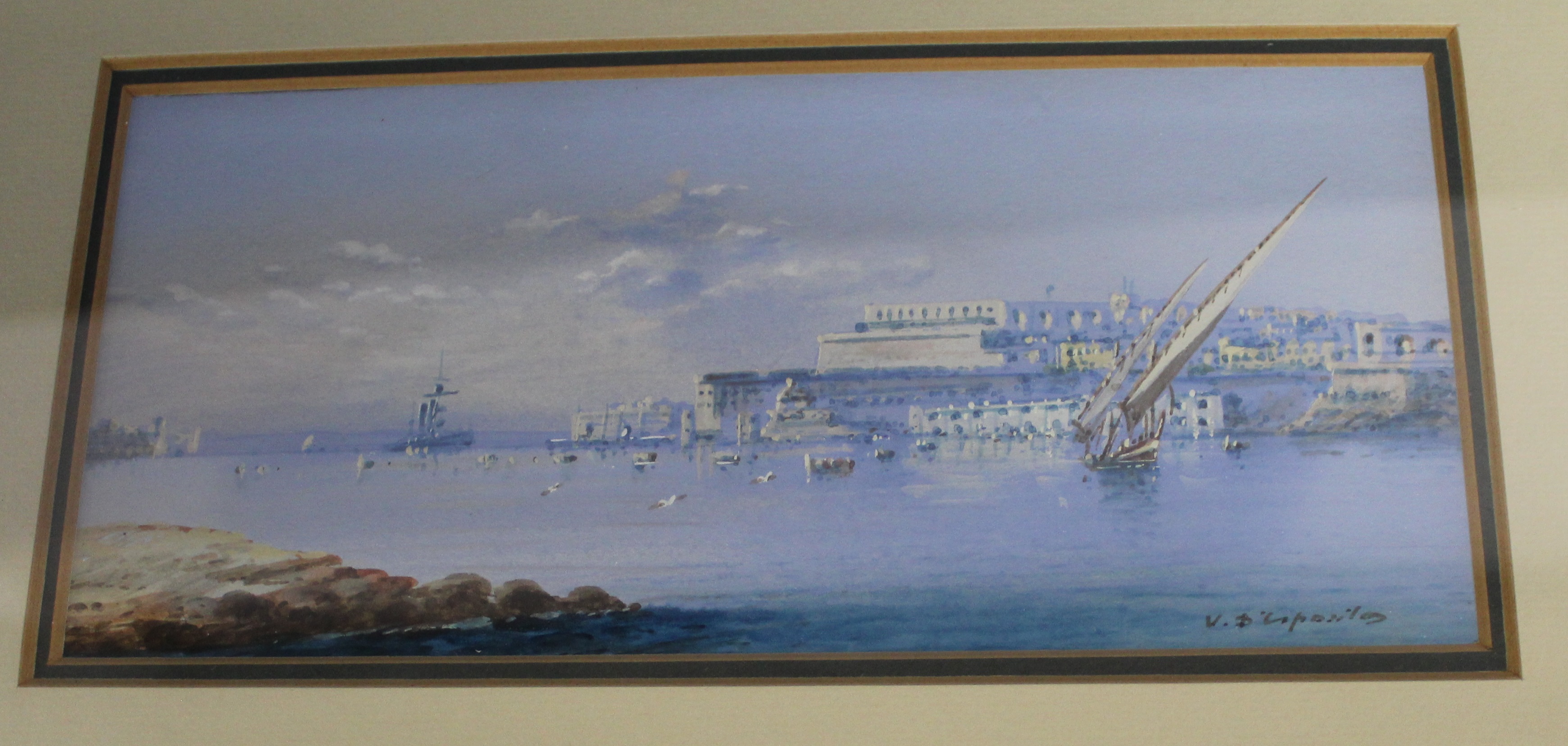 Set of four framed gouache paintings depicting Valetta Harbour by Vincenzo D'Esposito (Maltese - Image 6 of 7