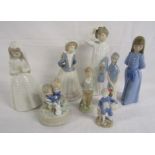 Collection of figurines - includes Nao girl with blue ribbon - 3 other large figures are showing