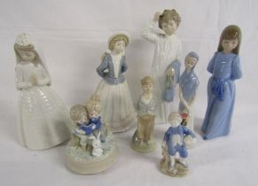 Collection of figurines - includes Nao girl with blue ribbon - 3 other large figures are showing