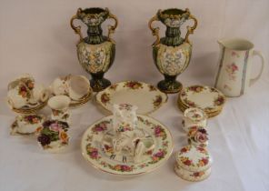 Royal Albert Old Country Roses tea wares & other similar pattern items with a pair of majolica